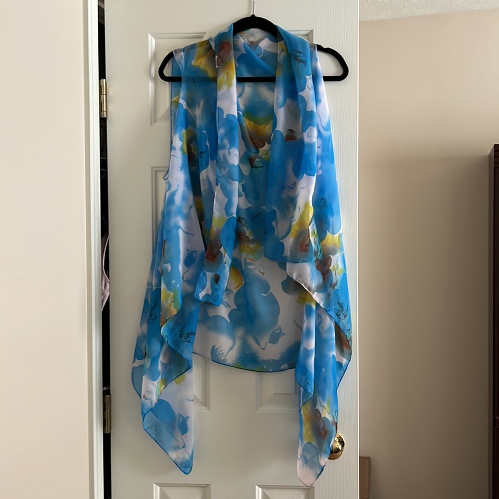 New never worn shawl like garnet. Aqua white and yellow. Very unique
